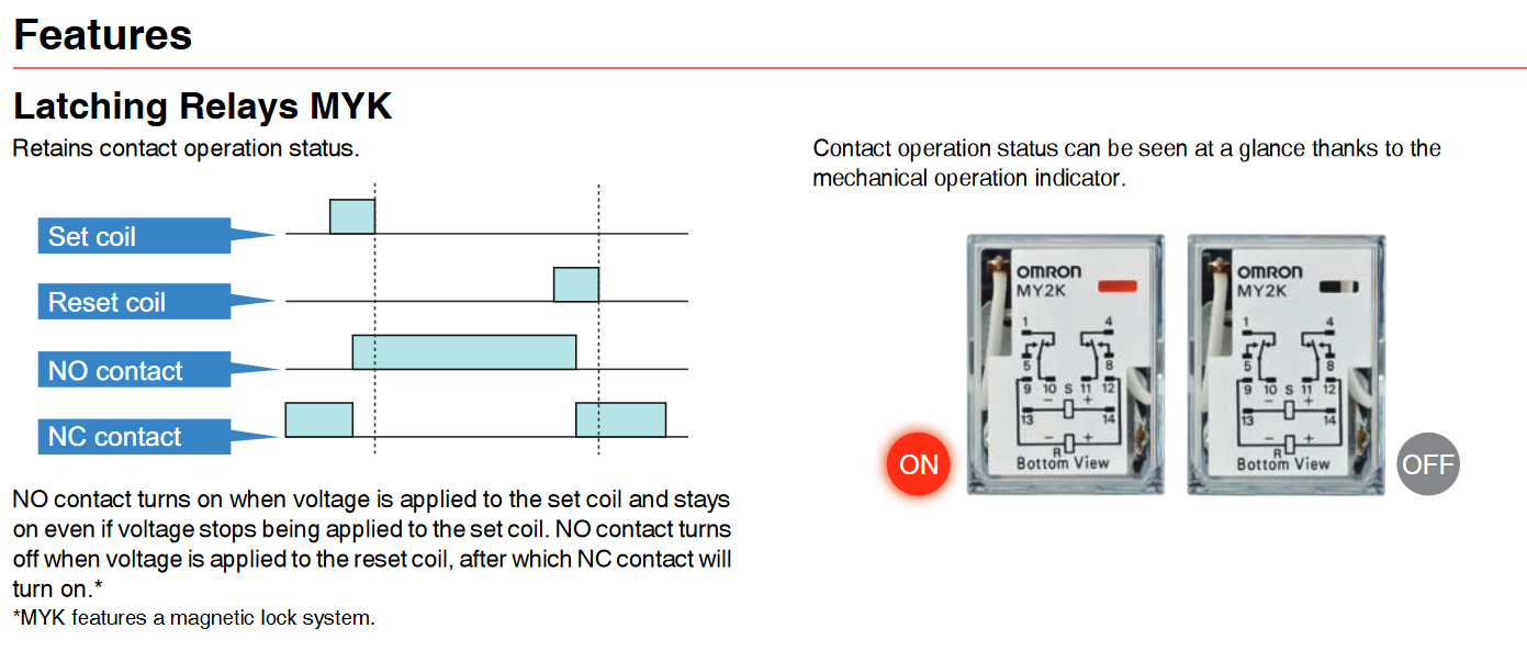 Omron Miniature Power Latching Relays, MY2K, DPDT, 3A