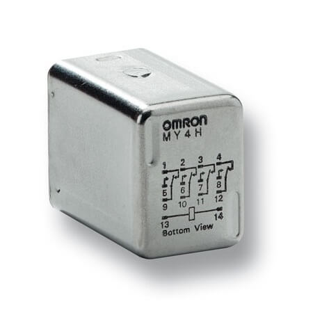 Omron Relay, plug-in, 14-pin, MY4H,  4PDT, 3 A, hermetically-sealed